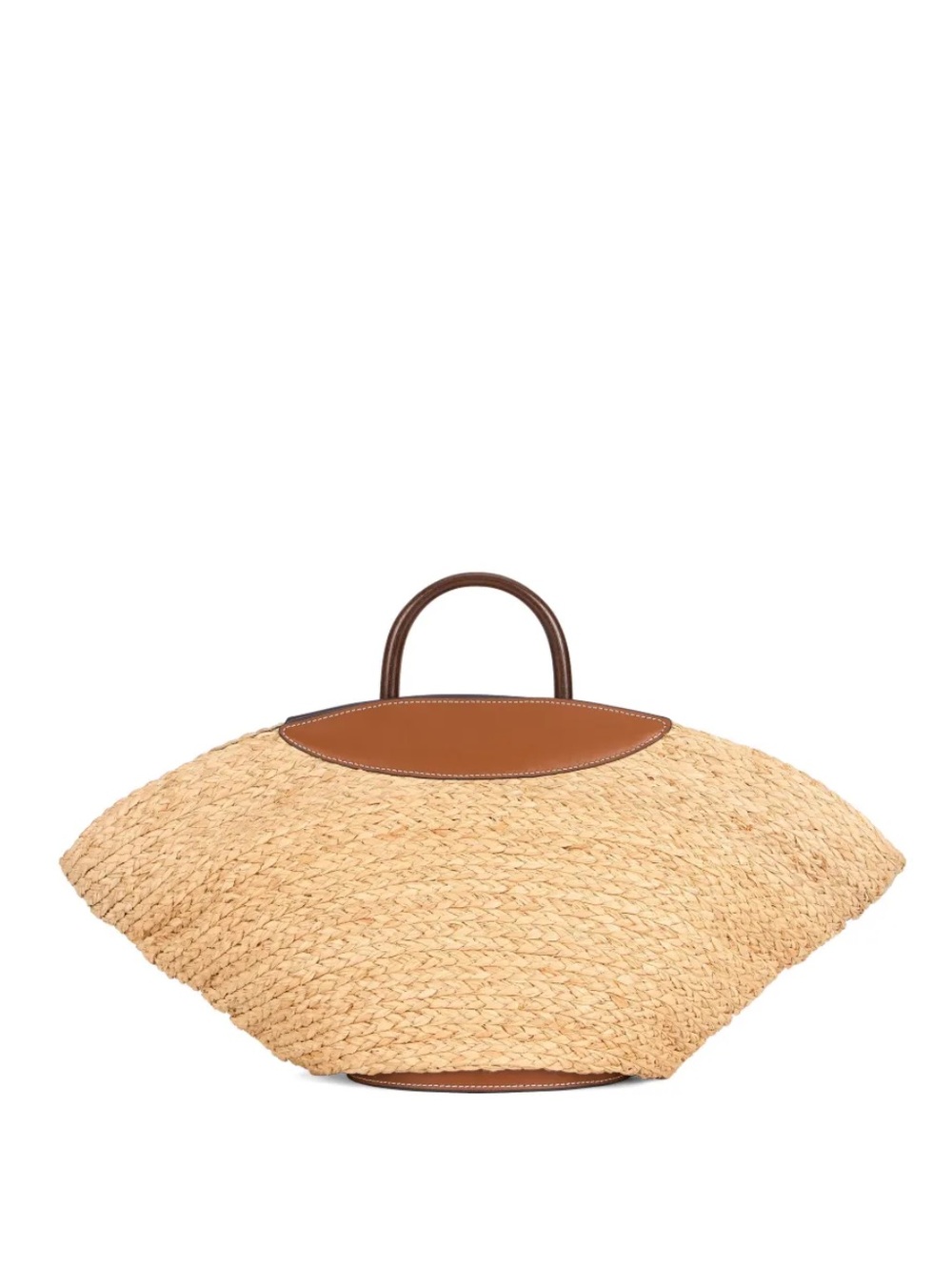 Cult Gaia Wanda Tote Natural Straw Dome Brown Leather Long Strap Beach Elegant - Picture 3 of 10